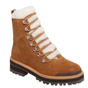 Marc Fisher Brown Lace Up Boots with Cream Accents